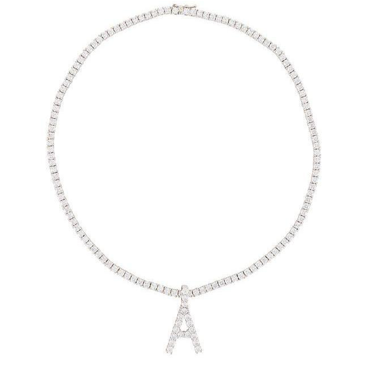 Diamond Letter Necklace & 3mm Tennis Chain Letter V in White Gold - Gold Presidents